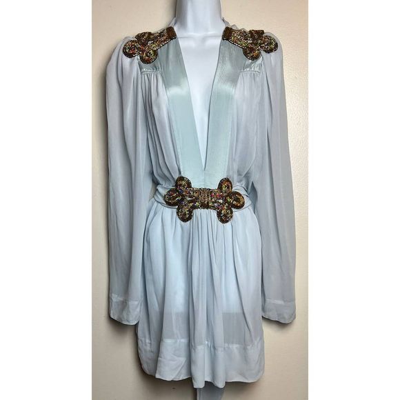 Elegant White Mini Dress with Gold Accents - Picture 1 of 11